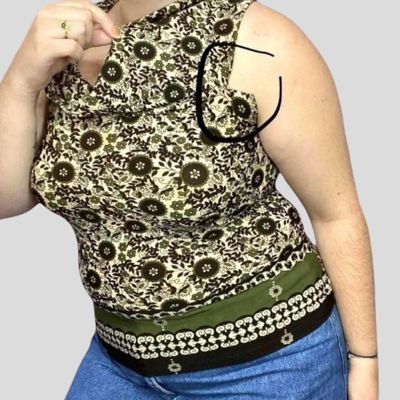 Vintage 90s floral cowl neck sleeveless blouse - Picture 4 of 4